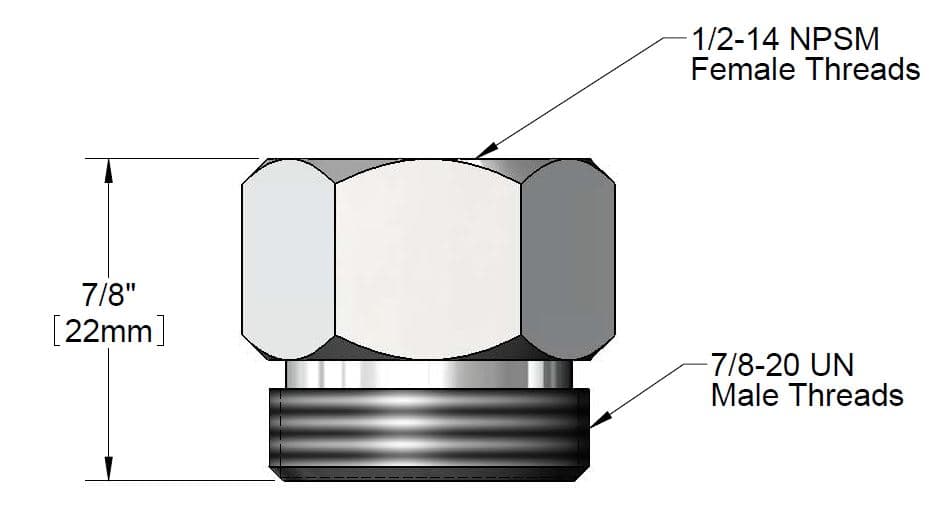 Verloop 1/2"-14 NPSM binnendraad x 7/8-20UN buitendraad voor T&S slang