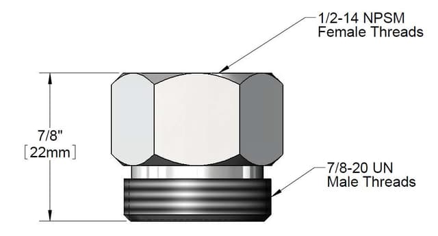 Verloop 1/2"-14 NPSM binnendraad x 7/8-20UN buitendraad voor T&S slang - Thumbnail 1