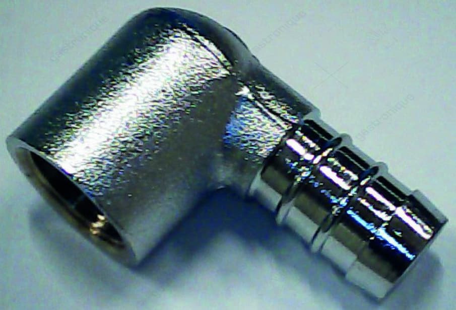 hose end fit. nickel plated elbow 3/8"f