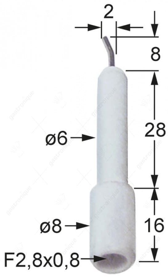 bougie D1 ø 6mm aansluiting F 2,8x0,8mm D2 ø 8mm 100768