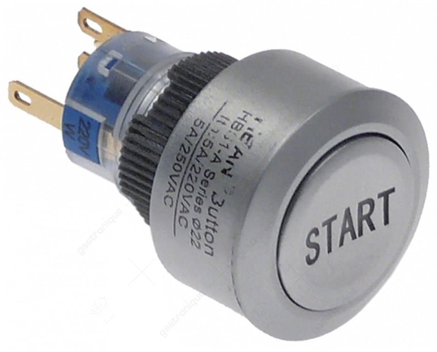 drukschakelaar tastend inbouwmaat ø22mm rond zilver 1NO/1NC/signaallamp 220V 5A verlicht START - Image 1