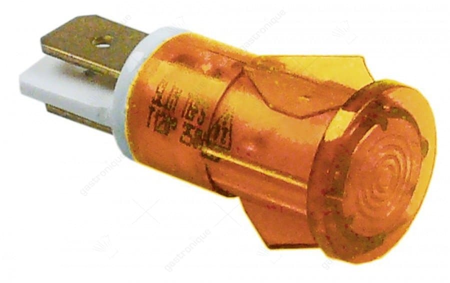 signaallamp ø 13mm geel 230V aansluiting vlaksteker 6,3mm