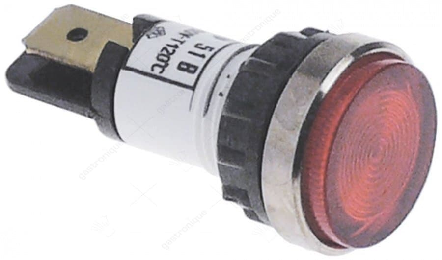 signaallamp ø 12mm 400V rood aansluiting vlaksteker 6,3mm
