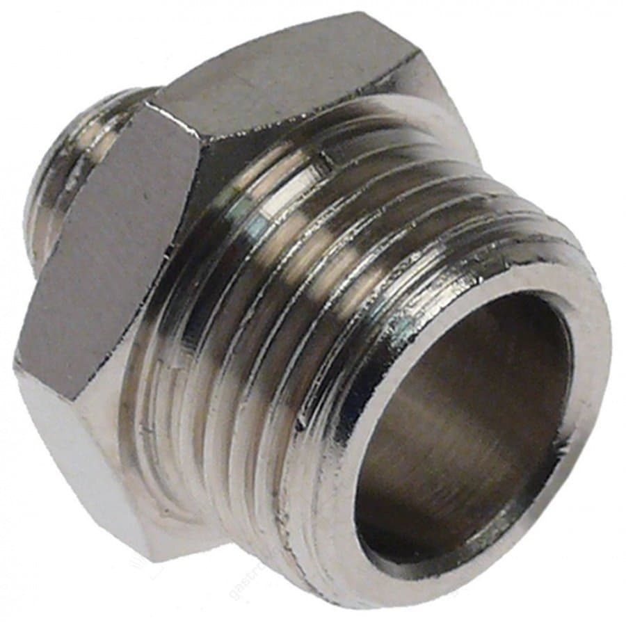 dubbelnippel messing vernikkeld draad 1/8" - 3/8" vpe 1stuk