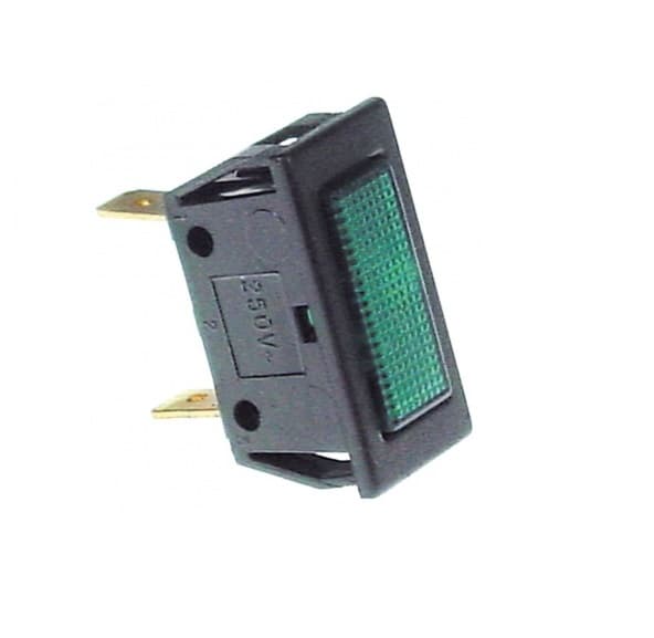 signaallamp inbouwmaat 27,4x12,4mm 220V groen aansluiting vlaksteker 6,3mm - Image 1