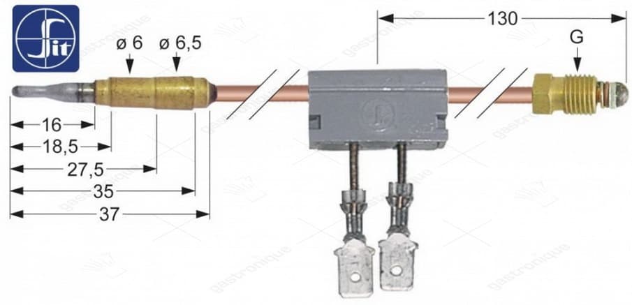 thermokoppel SIT met onderbreker ASA 11/32 L 400mm steekhuls ø6,0mm F 6,3mm