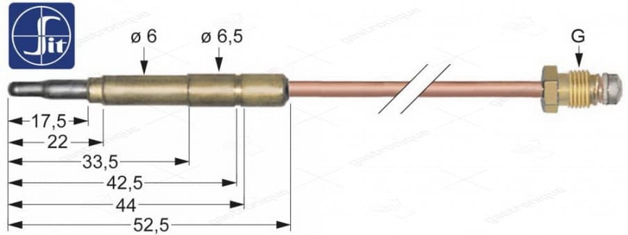 thermokoppel SIT gealuminiseerde top M9x1 L 1500mm steekhuls ø6,0(6,5)mm