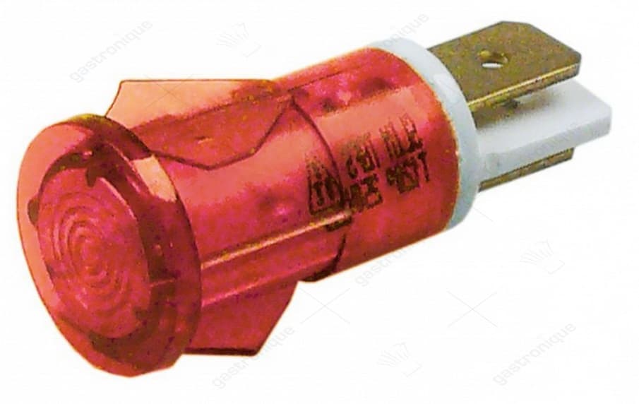 signaallamp ø 12mm rood 230V aansluiting vlaksteker 6,3mm