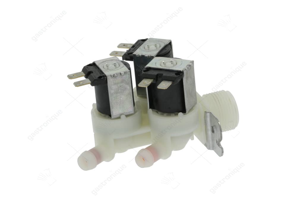 magneetventiel drievoudig recht 230VAC ingang 3/4" uitgang 11,5mm t.max. 90°C ELBI kunststof