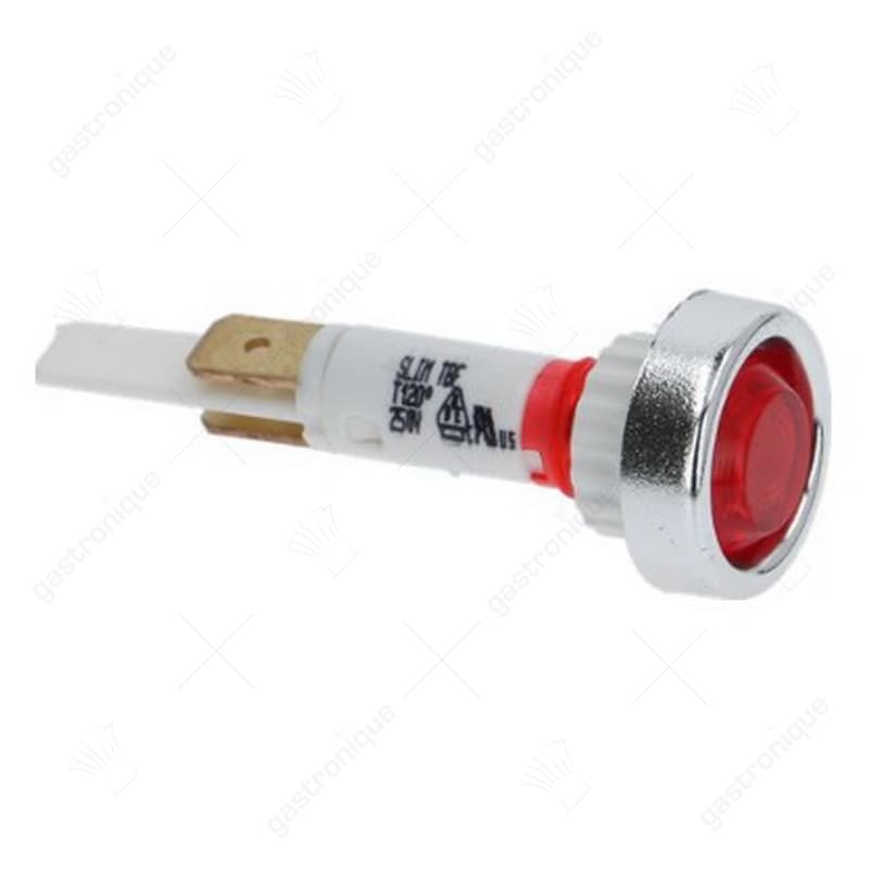 signaallamp ø 10mm rood 230V aansluiting vlaksteker 6,3mm