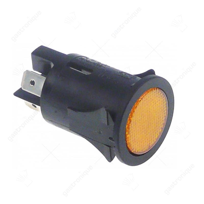drukschakelaar inbouwmaat ø25mm rond oranje 2NO 250V 16A verlicht aansluiting vlaksteker 6,3mm - Image 1