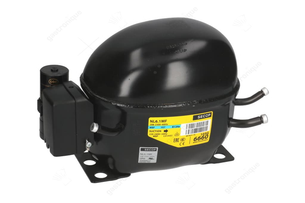 compressor koelmiddel R134a type NL6.1MF 220-240V 50/60Hz MBP volledig hermetisch 10,5kg 1/6HP secop nl6.1mf csir
