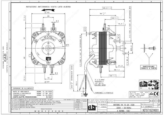 ventilatormotor ELCO 10W 230V 50/60Hz lager glijlager L1 49mm L2 59mm L3 86,5mm B 83mm - Thumbnail 2
