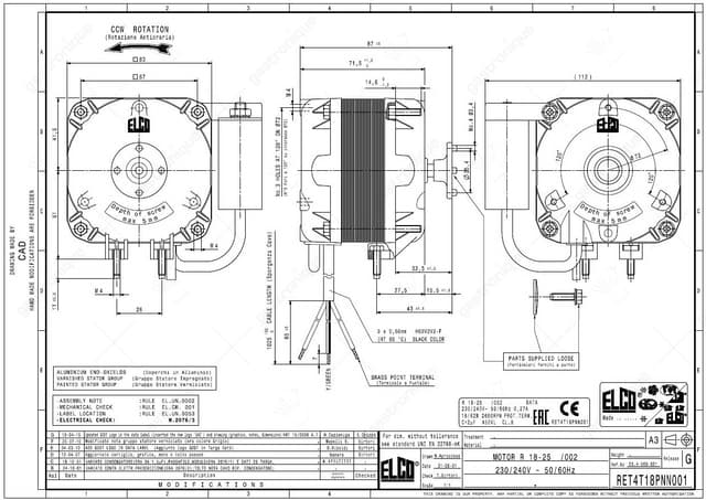 ventilatormotor 18W 230/240V 50/60Hz B 90mm kabellengte 1000mm 2600U/min ELCO R18-25/010 r18-25/002 - Thumbnail 3