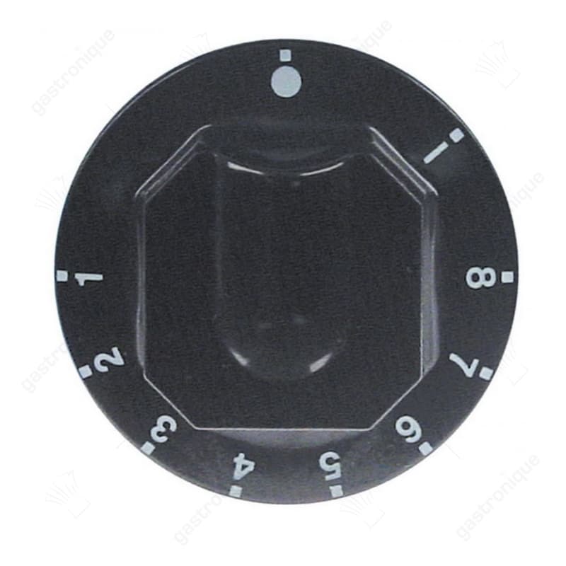 knop energieregelaar 1-8 + MAX ø 70mm as ø 6x4,6mm afvlakking boven zwart