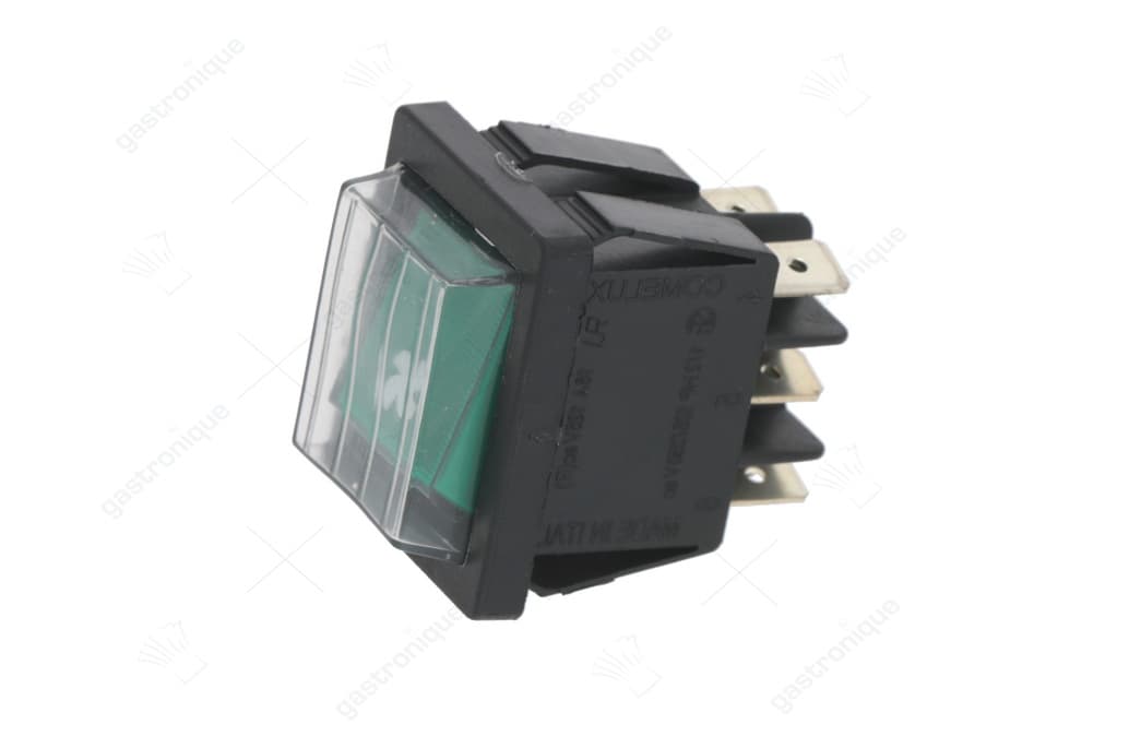 wipschakelaar inbouwmaat 30x22mm groen 2CO 250V 16A verlicht ventilator