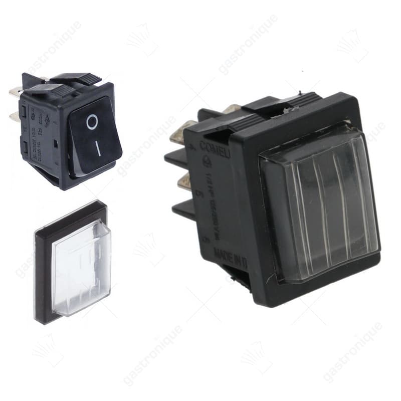 schakelaar inbouwmaat 30x22mm zwart 2NO 230V 10A 0-I aansluiting vlaksteker 6,3mm