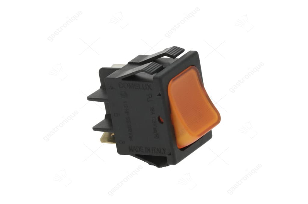wiptaster inbouwmaat 30x22mm rechthoekig 1NO/signaallamp 230V oranje 250V 16A