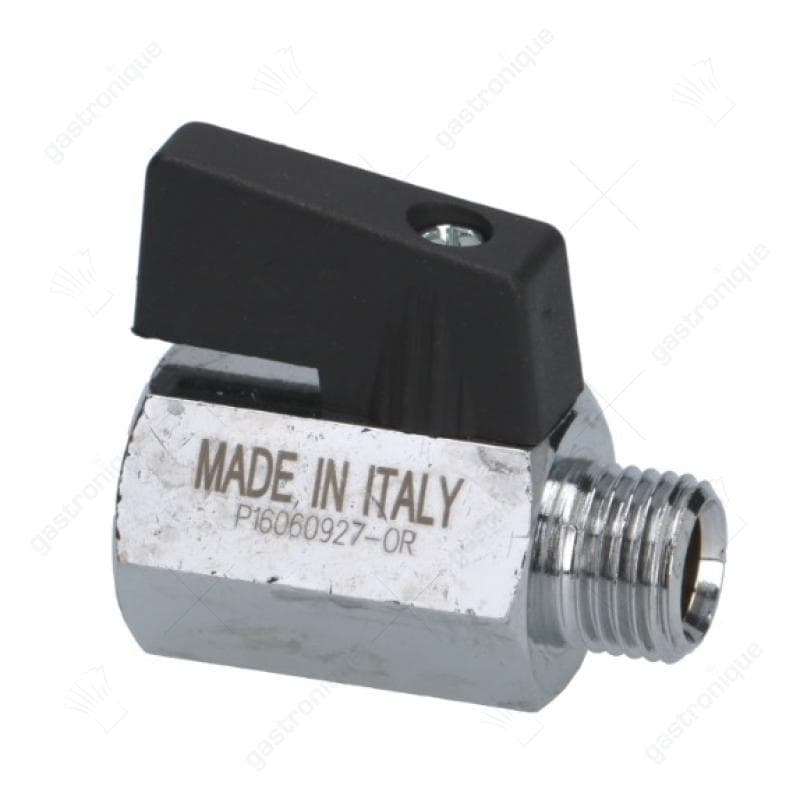 kogelkraan aansluiting 1/4" ID - 1/4" OD DN8 totale lengte 39mm messing verchroomd