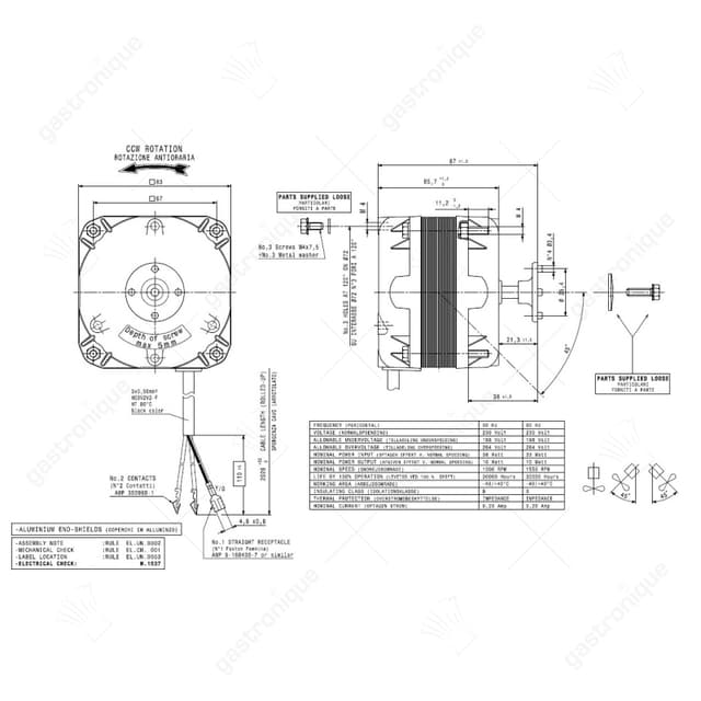 ventilatormotor ELCO 10W 230V 50-60Hz lager glijlager L1 45mm L3 83mm B 83mm - Thumbnail 2