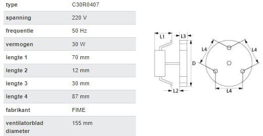 heteluchtventilator 220V 30W 50Hz ventilatorblad 155 mm - Thumbnail 2
