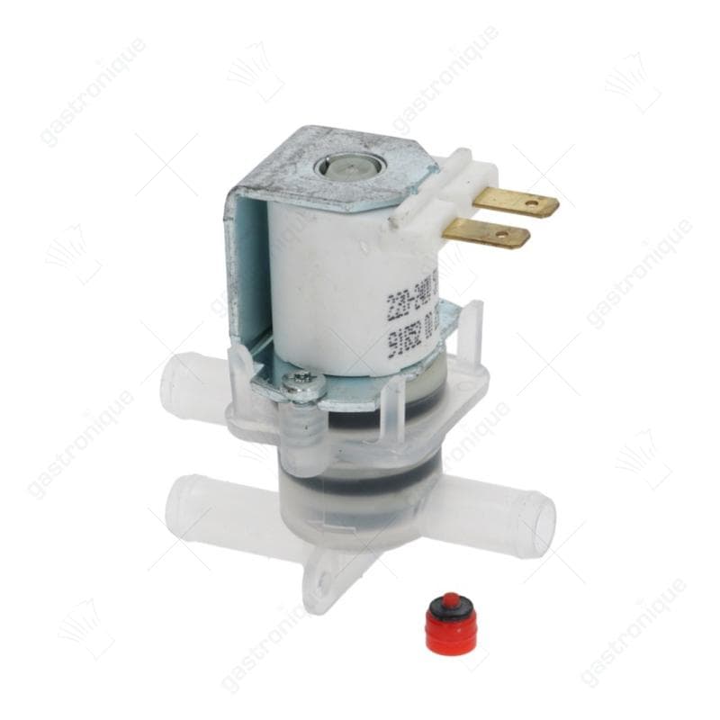 magneetventiel dubbel recht 220-240VAC ingang 11mm uitgang 11mm MILANO kunststof uitgang B rood