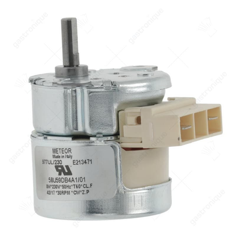 tandwielmotor METEOR type 977  8W 230V spanning AC 50Hz 30U/min schacht ø 6x5mm L 69mm B 49mm H 65mm
