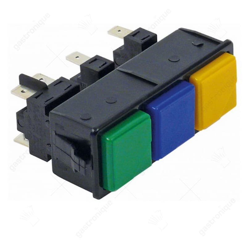 schakelaarcombinatie inbouwmaat 28,5x77,5mm vierkant geel/groen 2NO/1NO/1NO 250V 16A