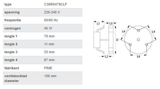 heteluchtventilator 220-240V 45W 50/60Hz ventilatorblad150 mm - Thumbnail 2