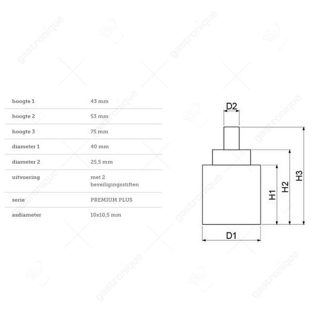 keramische cartouche D1 ø 40mm D2 ø 25,5mm H1 43mm H2 53mm H3 75mm met 2 beveiligingsstiften type B - Thumbnail 2