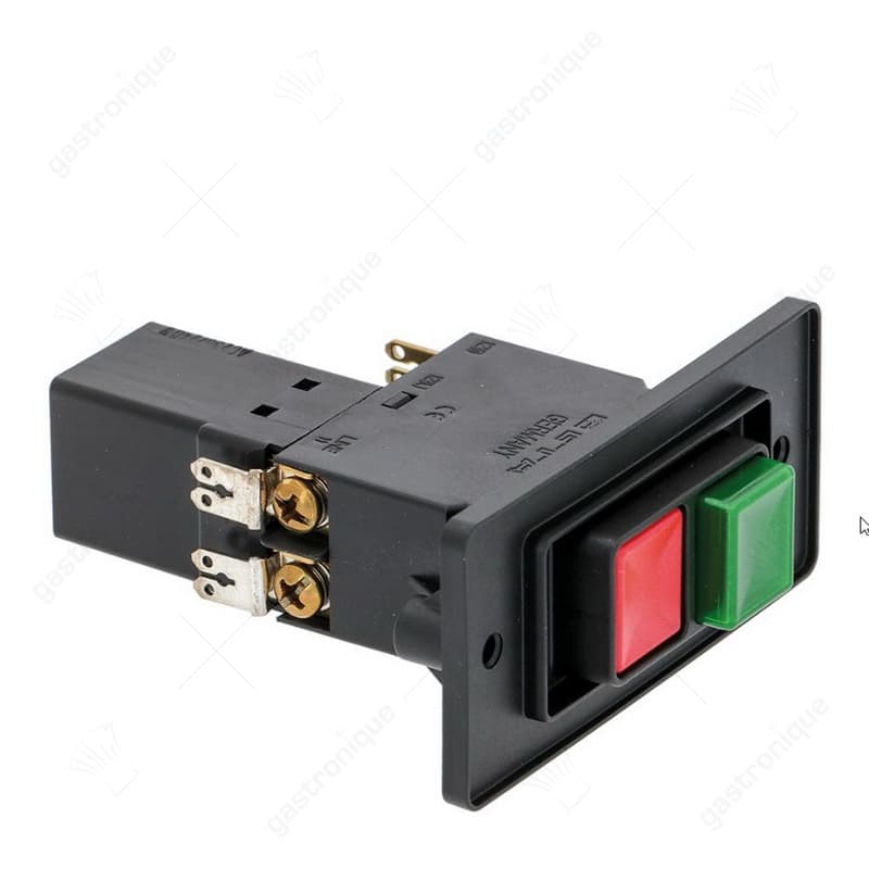 drukschakelaar inbouwmaat 35,5x74mm rechthoekig rood/groen 230V aansluiting vlaksteker 2,8mm/6,3mm