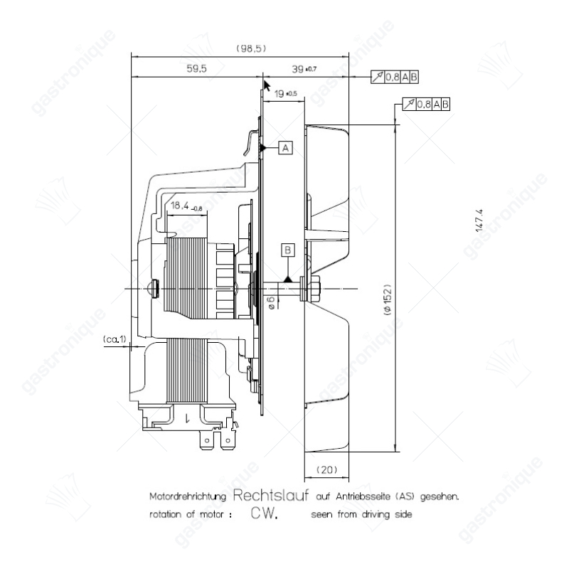 Heißluftventilator 230V 32W 0,27A L1 60mm L2 20mm L3 20mm L4 157mm Ventilatorblatt ø 150mm ebm-papst - Image 4
