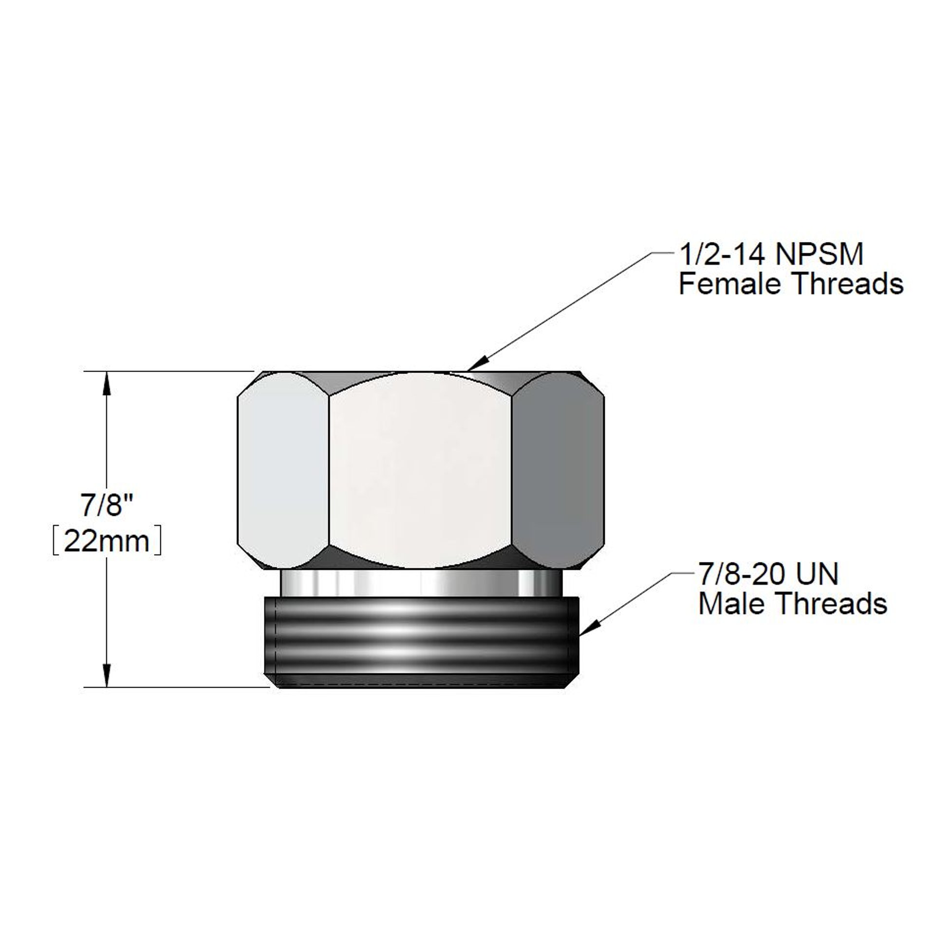 Adaptateur 1/2"-14 NPSM Femelle x 7/8-20UN Mâle pour tuyau T&S - image 1