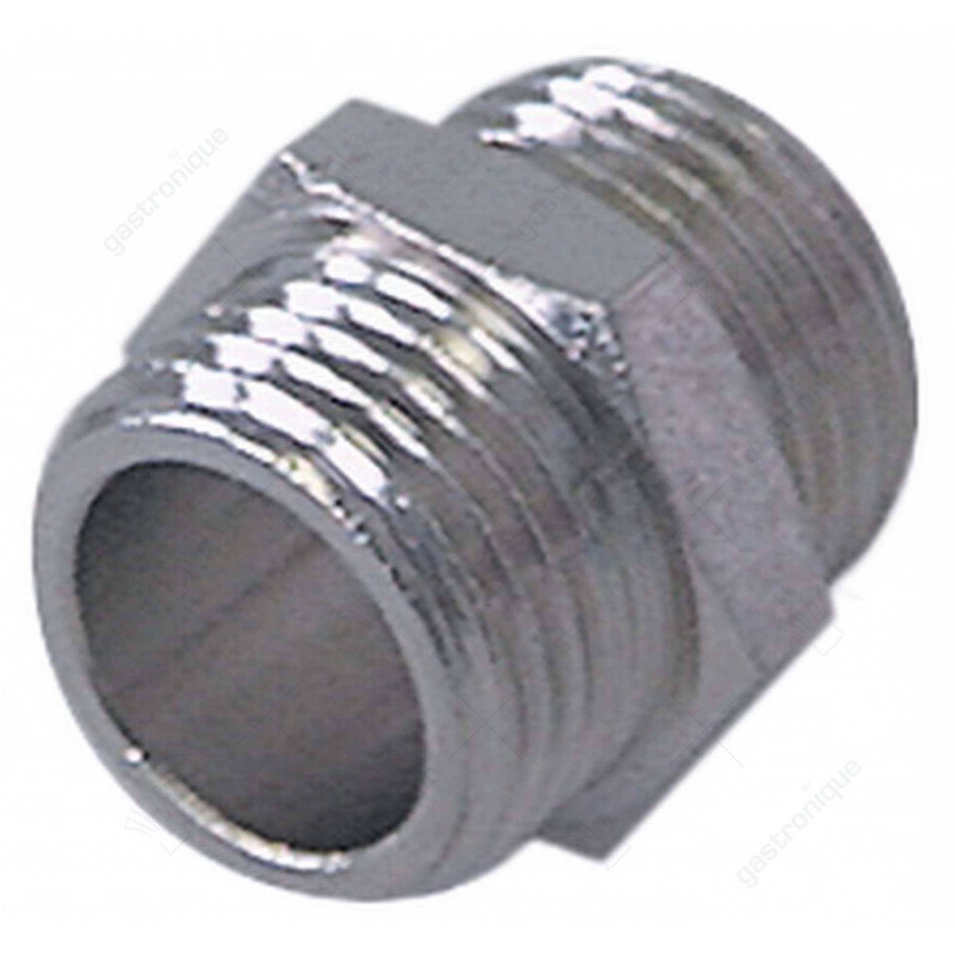 dubbelnippel messing vernikkeld draad 1/2" - 3/4" vpe 1stuk - afbeelding 1