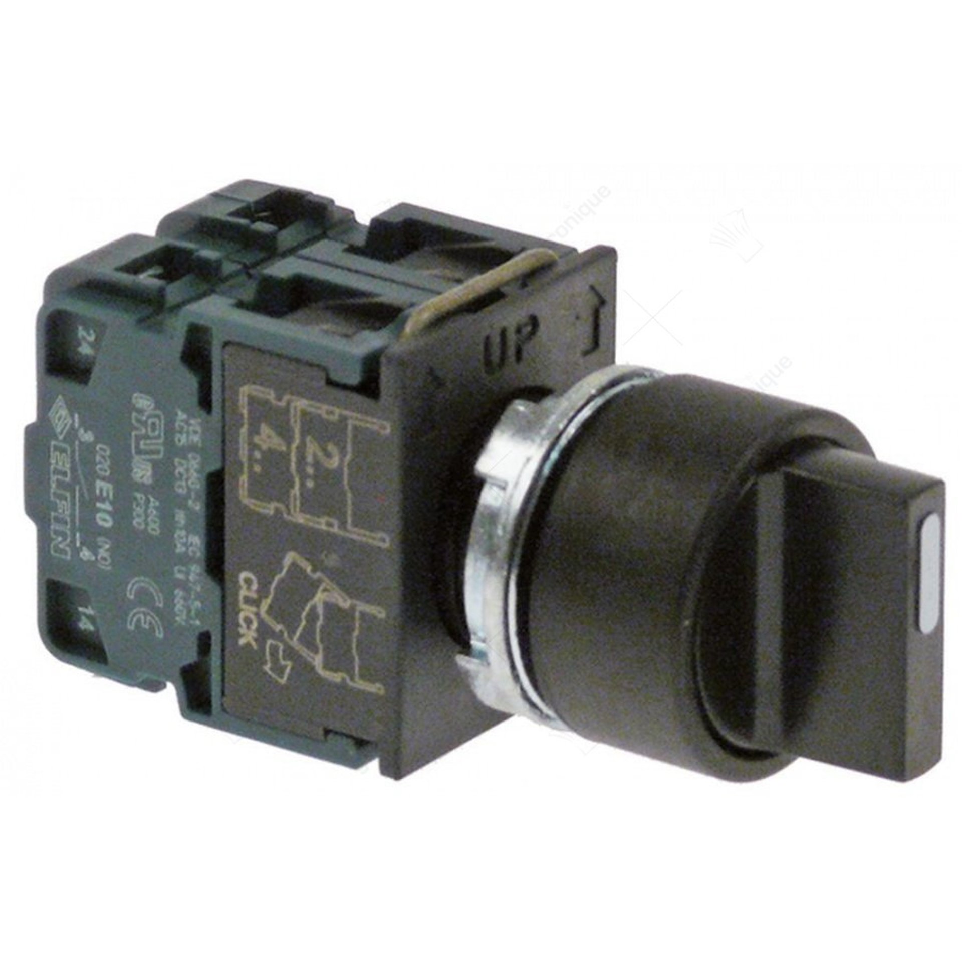 Blue rotary switch Ø 22 mm - 3 pos. 1-0-1 fixed led 24V 2NO - afbeelding 2