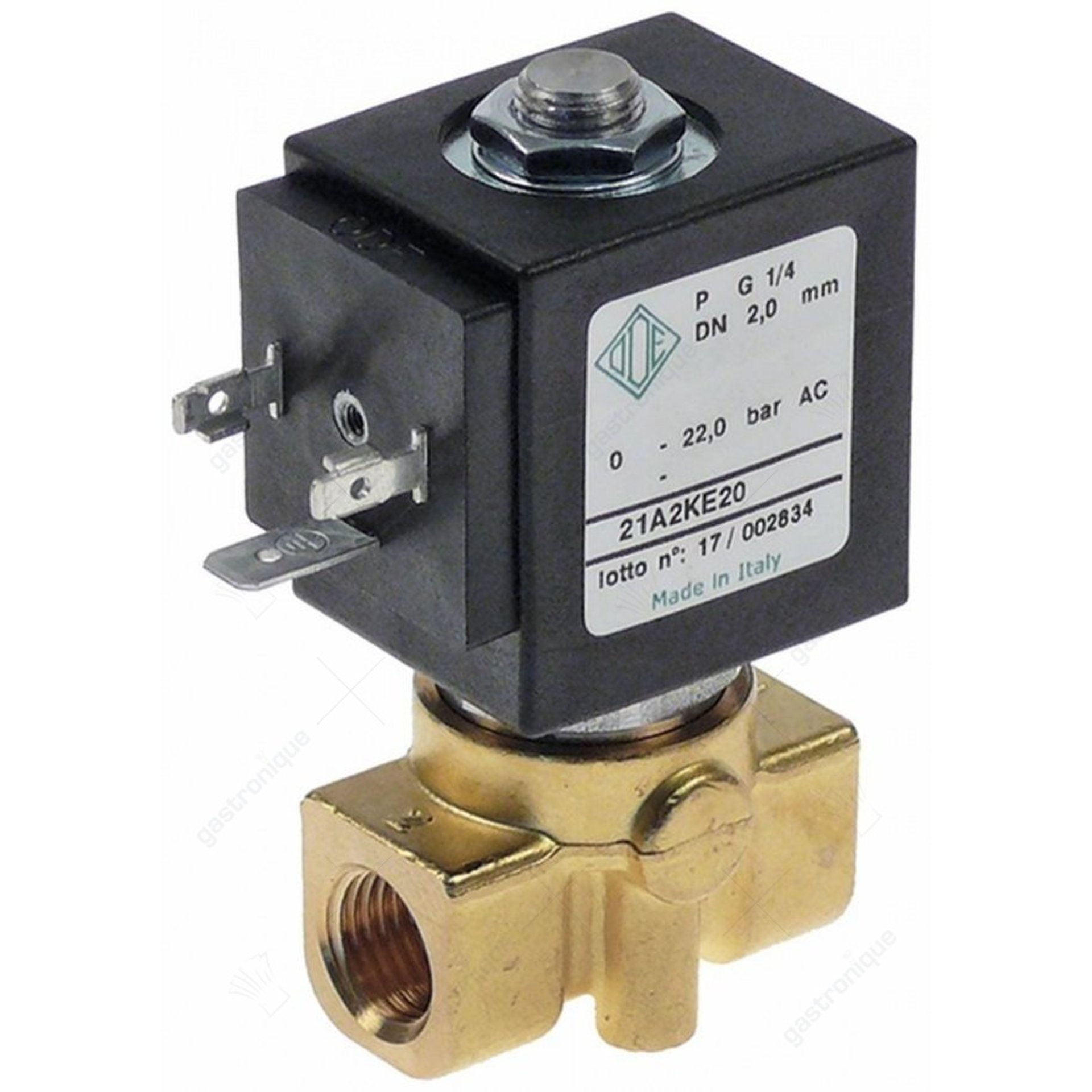 magneetventiel koper 2-weg 230VAC ingang 1/4" uitgang 1/4" aansluiting 1/4" L 44mm ODE-4171-F44 - afbeelding 2