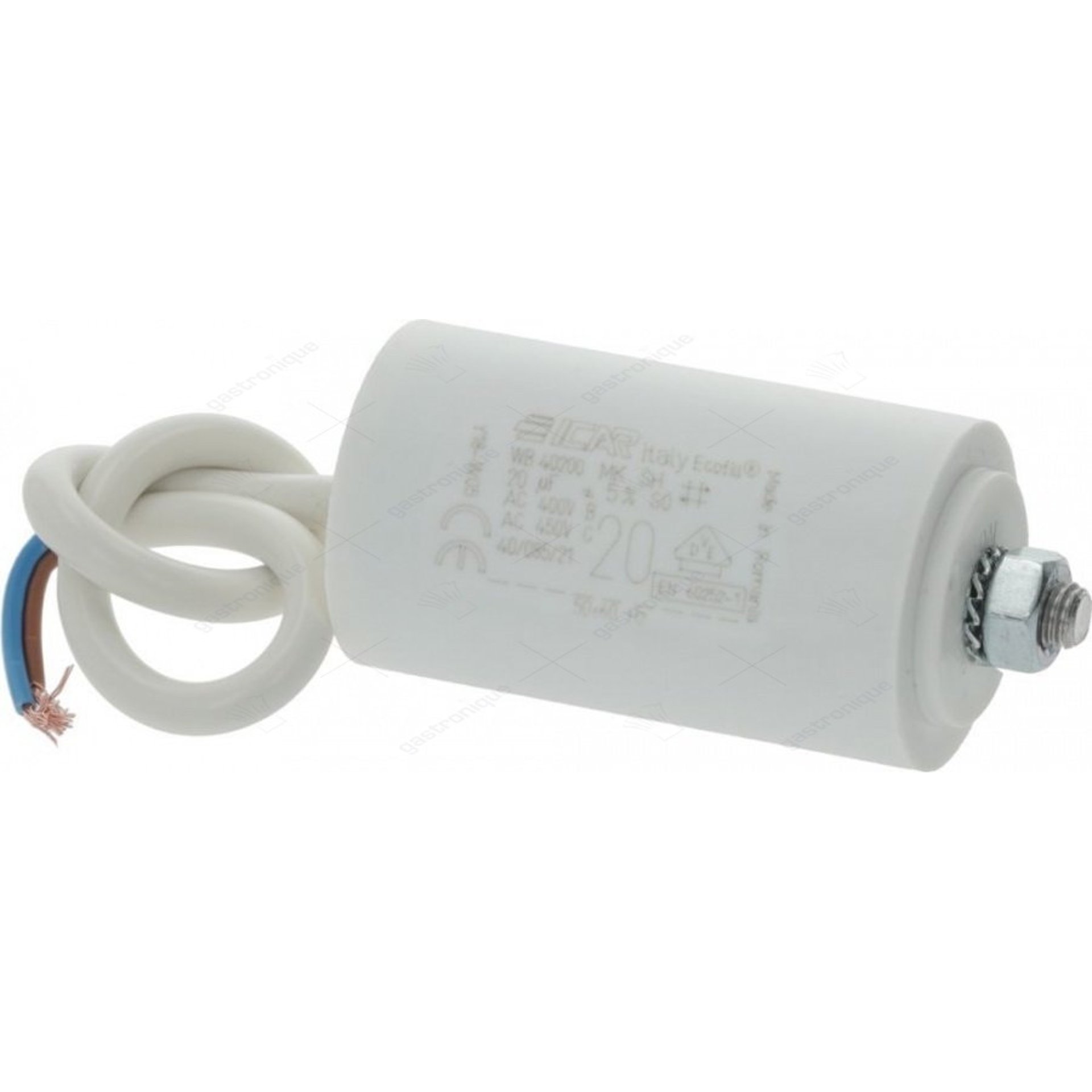 Kondensator Kapazität 20µF 450V 50/60Hz ø 40mm L 71mm Kunststoff Anschlusskabel 200mm - Bild 1