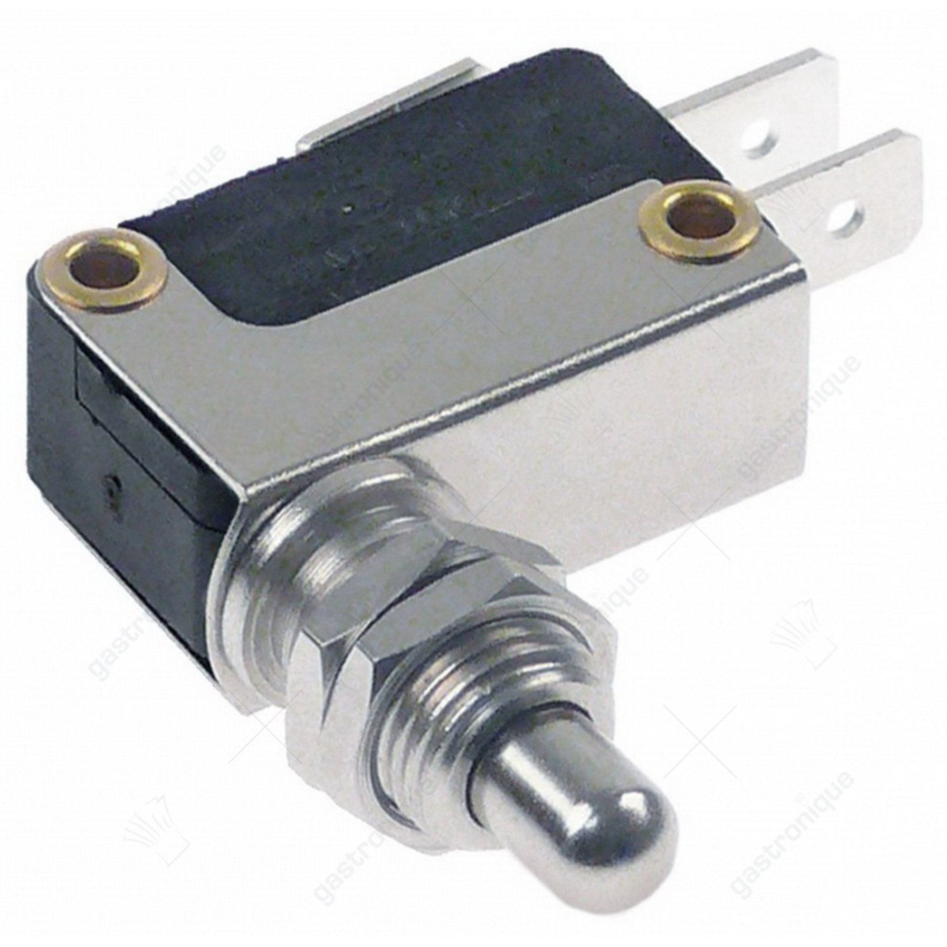 microschakelaar met drukstift pen bediend 250V 16A 1CO draad M10x0,75 aansluiting vlaksteker 6,3mm - afbeelding 1