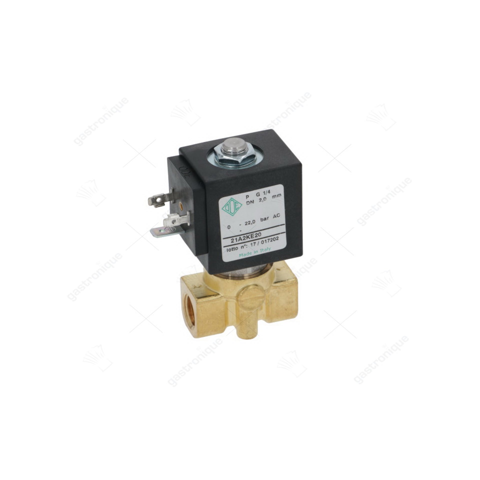 magneetventiel koper 2-weg 230VAC ingang 1/4" uitgang 1/4" aansluiting 1/4" L 44mm ODE-4171-F44 - afbeelding 1