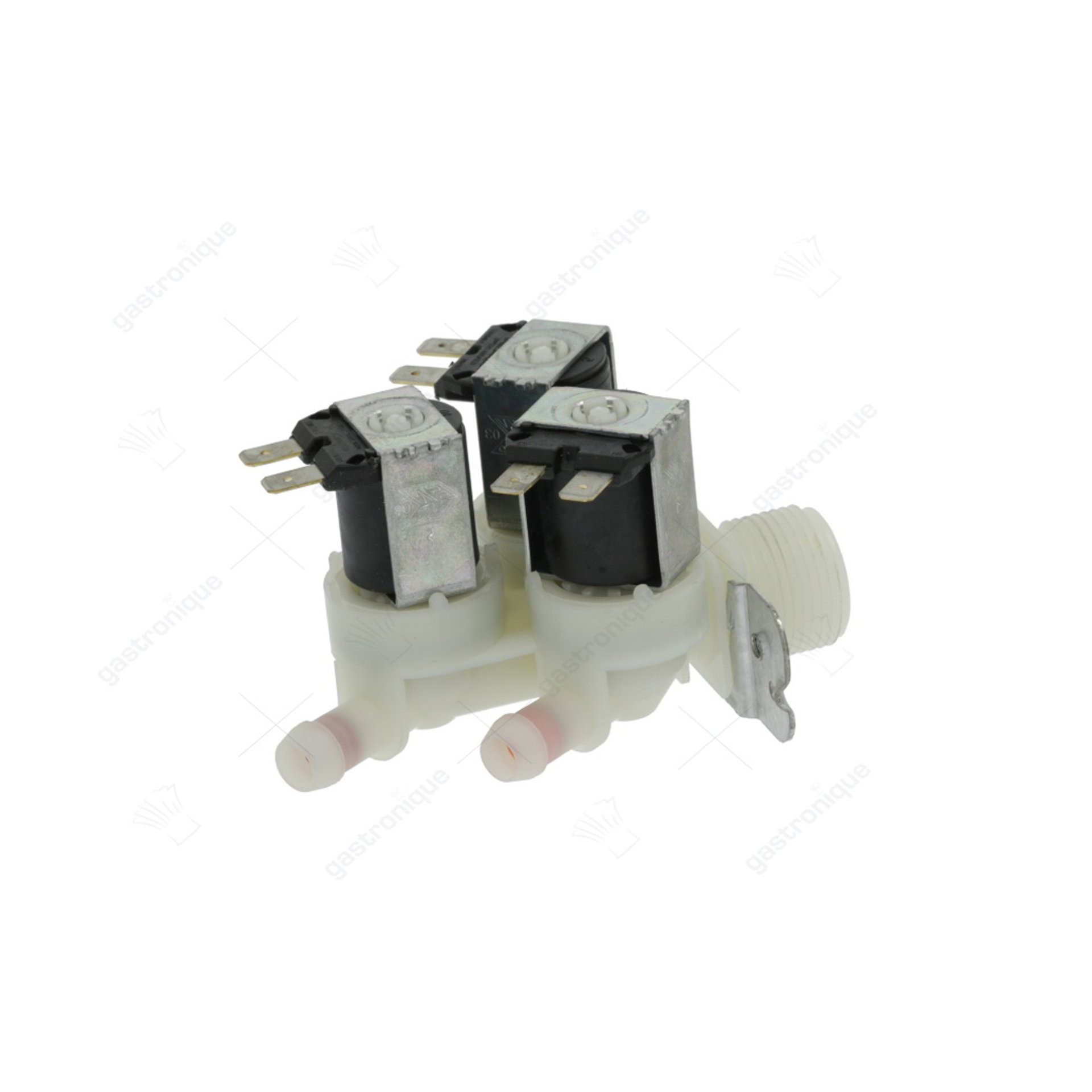 magneetventiel drievoudig recht 230VAC ingang 3/4" uitgang 11,5mm t.max. 90°C ELBI kunststof - afbeelding 1