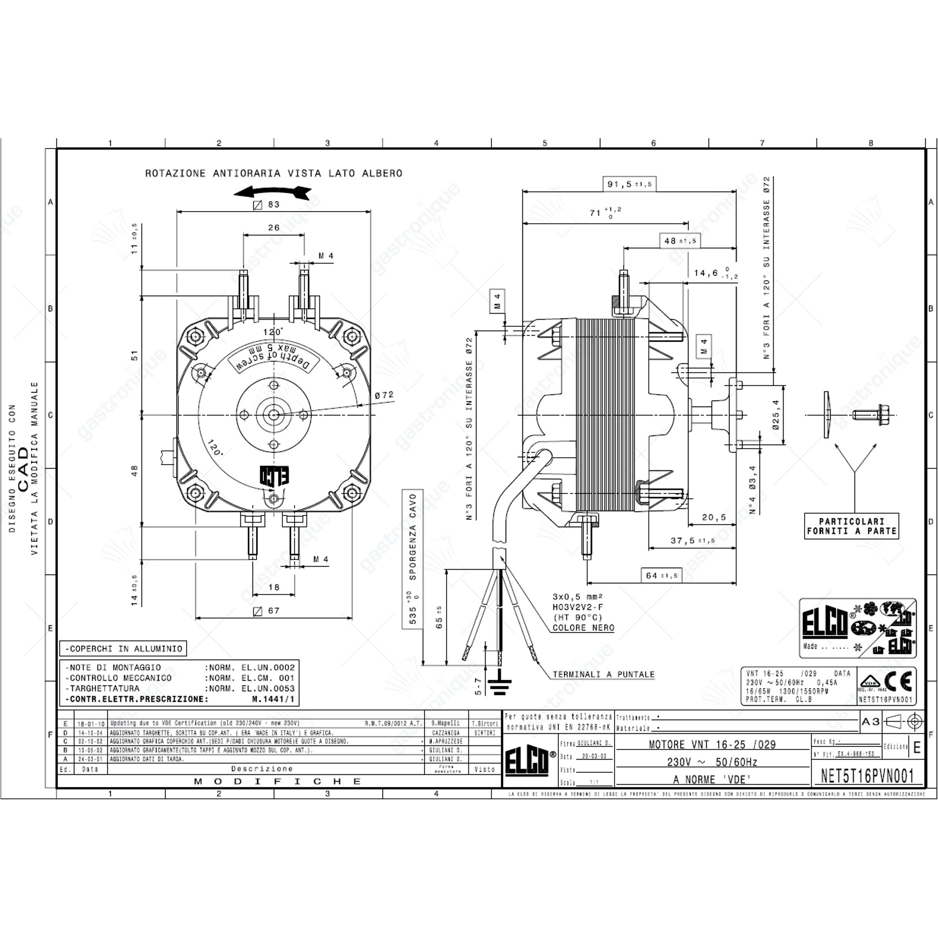 ventilatormotor ELCO 16W 230V 50Hz lager glijlager L1 48mm L2 64mm L3 91,5mm B 83mm - afbeelding 2