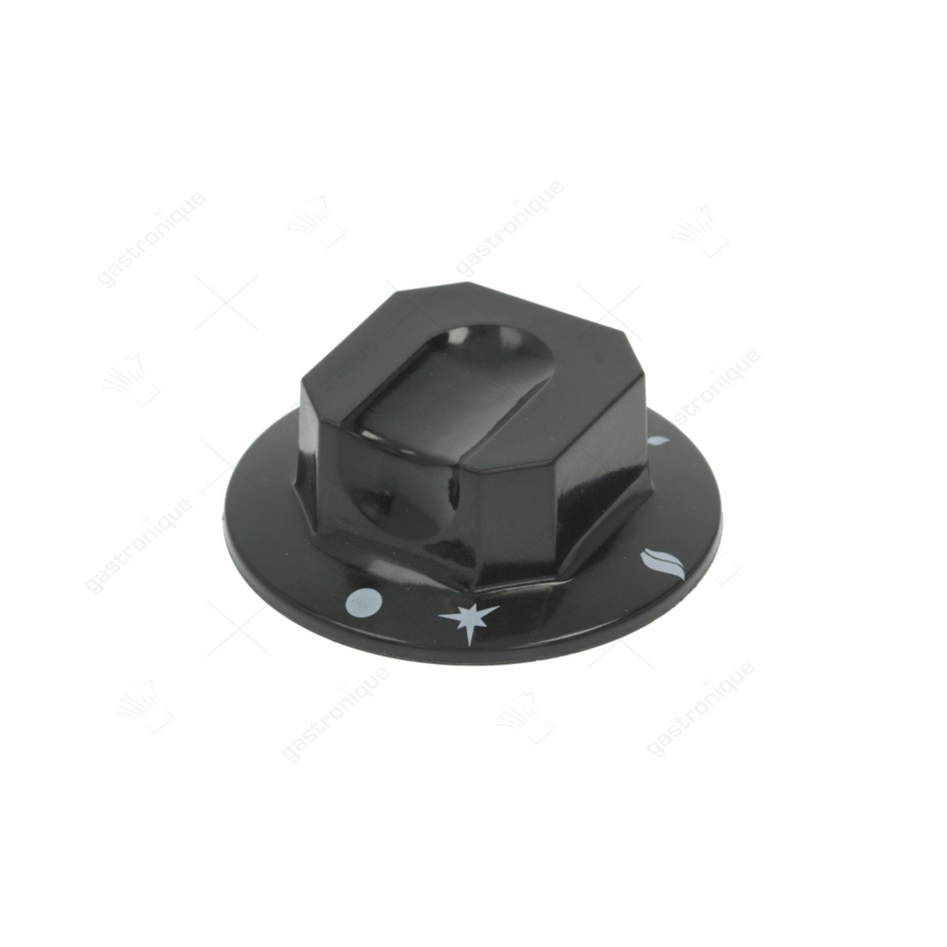 bouton robinet à gaz avec flamme d'allumage ø 70mm axe ø 8x6,5mm chanfrein supérieur noir - image 1