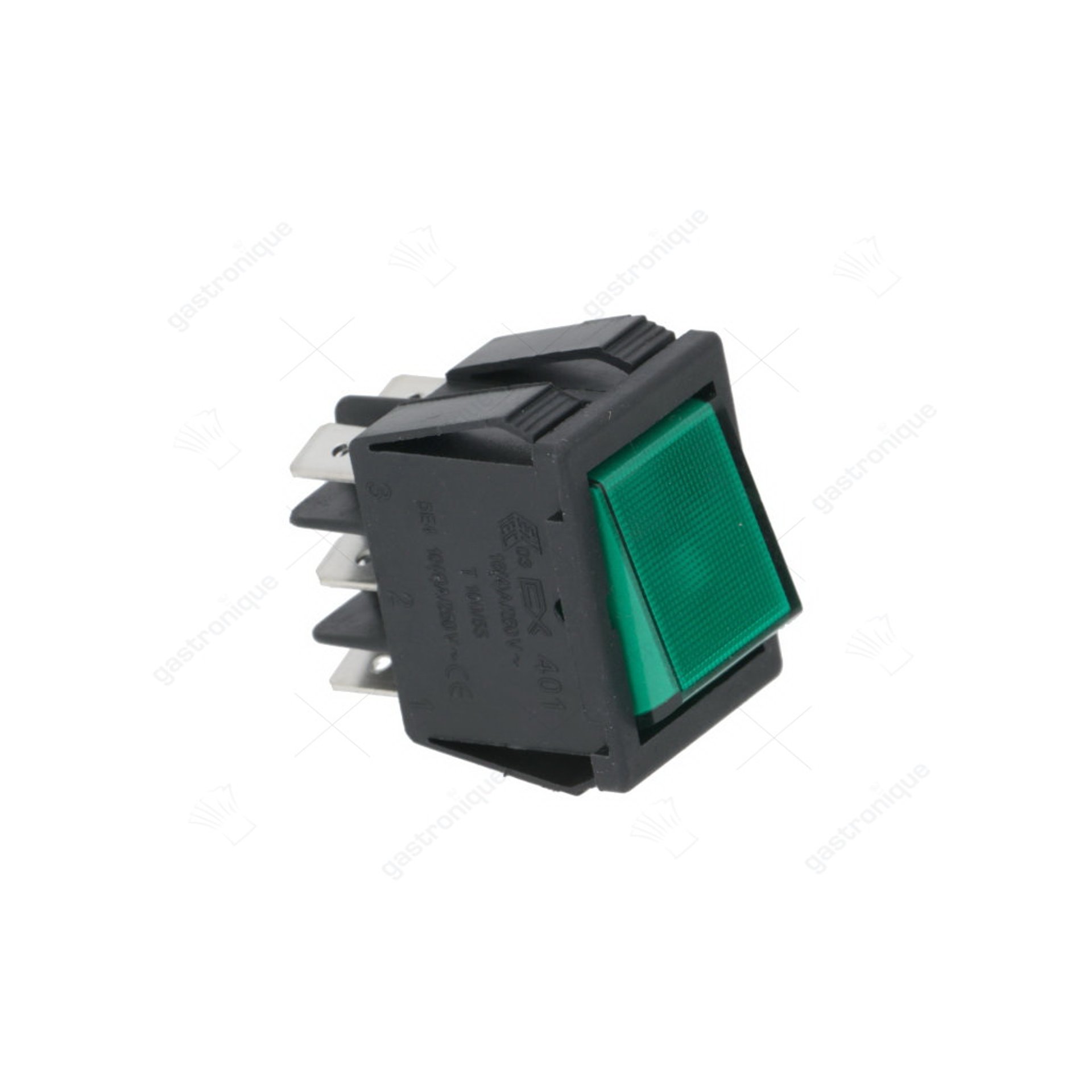 schakelaar inbouwmaat 30x22mm groen 2CO 250V 16A verlicht aansluiting vlaksteker 6,3mm - afbeelding 1