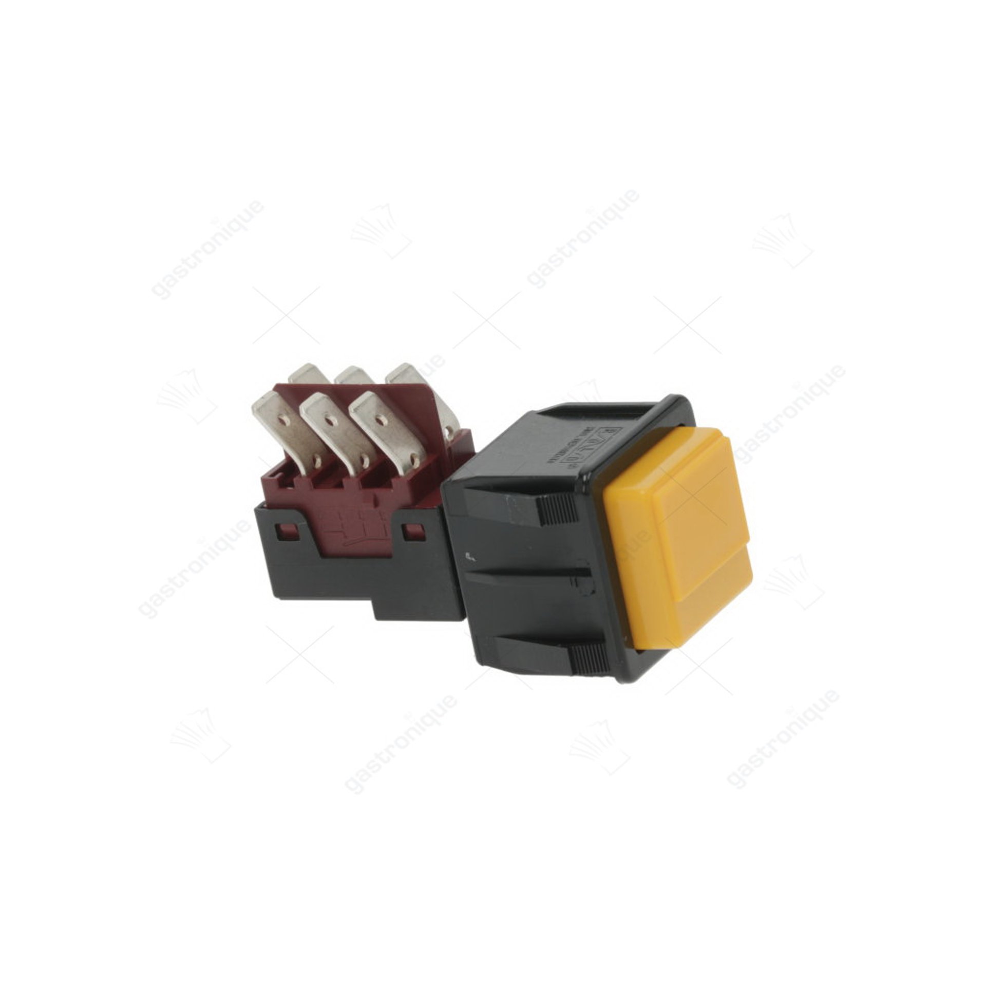 Druckschalter Einbaumaß 28,5x28,5mm quadratisch gelb 1CO 250V 16A Anschluss Flachstecker 6,3mm - Bild 1