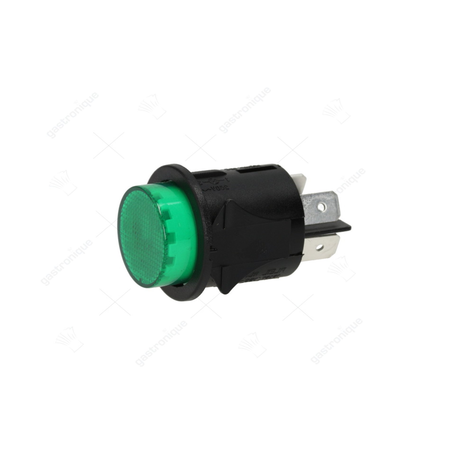 drukschakelaar inbouwmaat ø25mm rond groen 2NO 250V 16A verlicht aansluiting vlaksteker 6,3mm - afbeelding 1