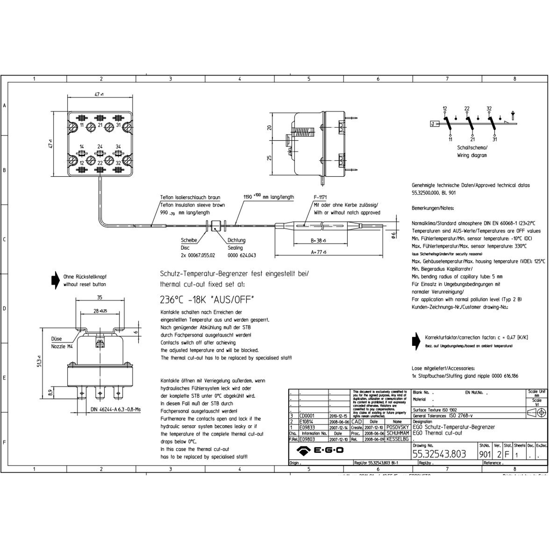 veiligheidsthermostaat maximaalbeveiliging 3-fase 230°C NIET RESETBAAR - afbeelding 2