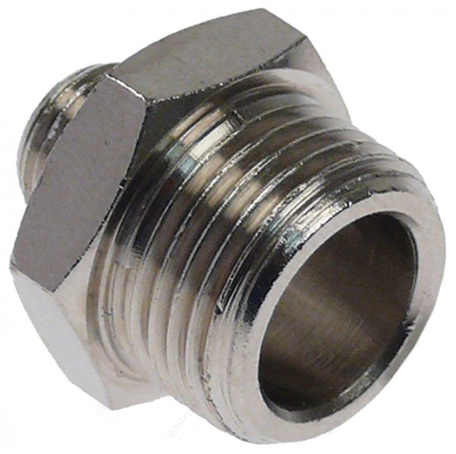 Messing vernickelter Doppelstutzen Gewinde 1/8" - 3/8" Packung mit 1 Stück - Bild 1