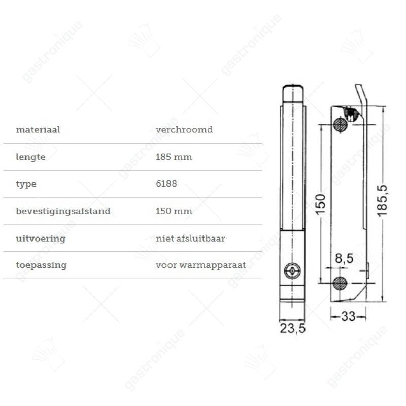 Türschloss Hebelschließung L 185mm Befestigungsabstand 150mm verchromt nicht abschließbar für Heizgerät 6188 - Bild 2