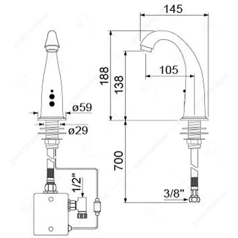 Sensorkraan op netspanning of batterij inzet HF-502 6VDC/230VAC voor koud- en warmwater - afbeelding 2