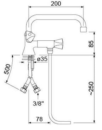 eengatsmengkraan voor 1 spoelbak bierspoelkraan 3/8" uitlooplengte 200mm uitloophoogte 85mm bovendeel - afbeelding 2